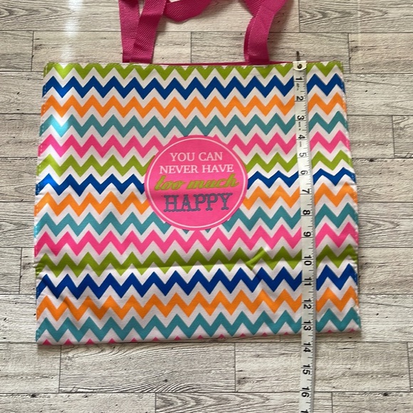 NWT Multicolored Lined Canvas Shopping Tote “You Can Never Have Too Much Happy” - Picture 7 of 8
